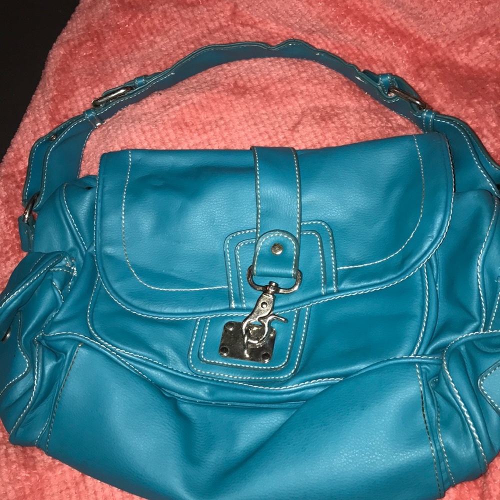 Blue Shoulder Bag with Silver Clasp